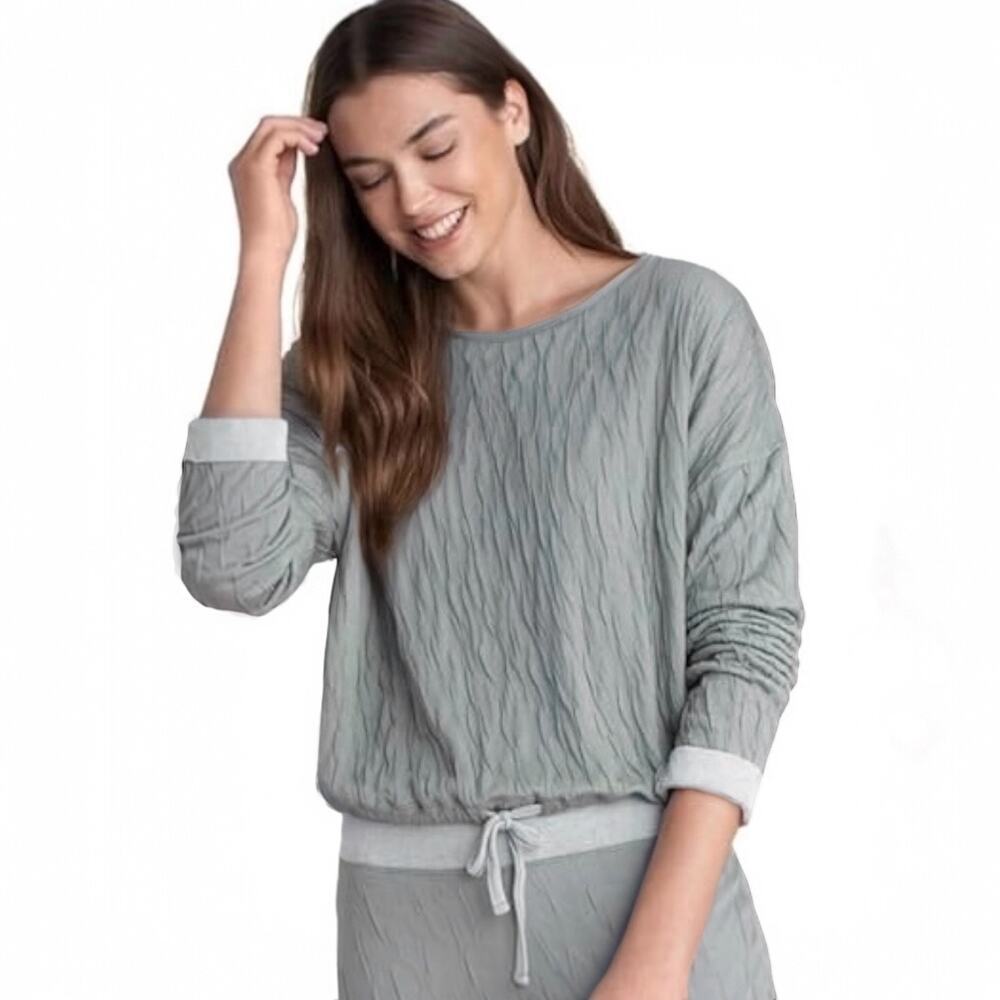 Barefoot Dreams Malibu Crinkle Jersey Sweatshirt Top Waterfall Sea Salt Size XL